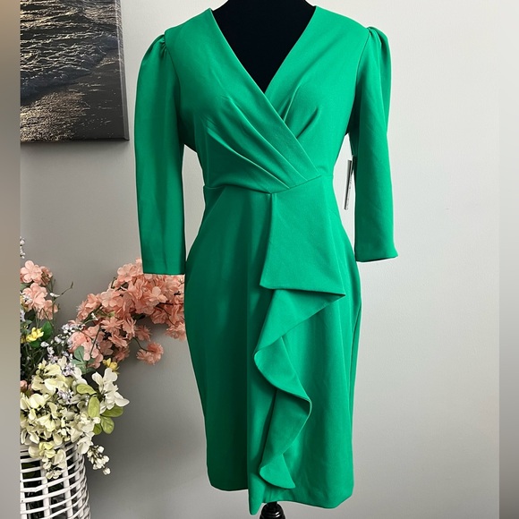 julia jordan Women's Pleated Ruffled-Front Sheath Dress Green Size 4 - Picture 1 of 12